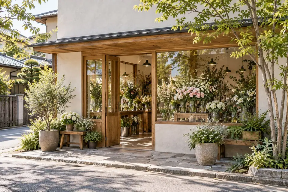 生成画像による架空の花店の外観