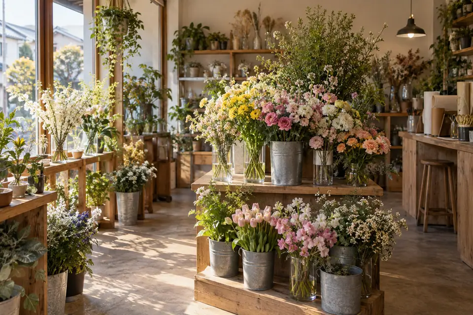 生成画像による架空の花店の店内
